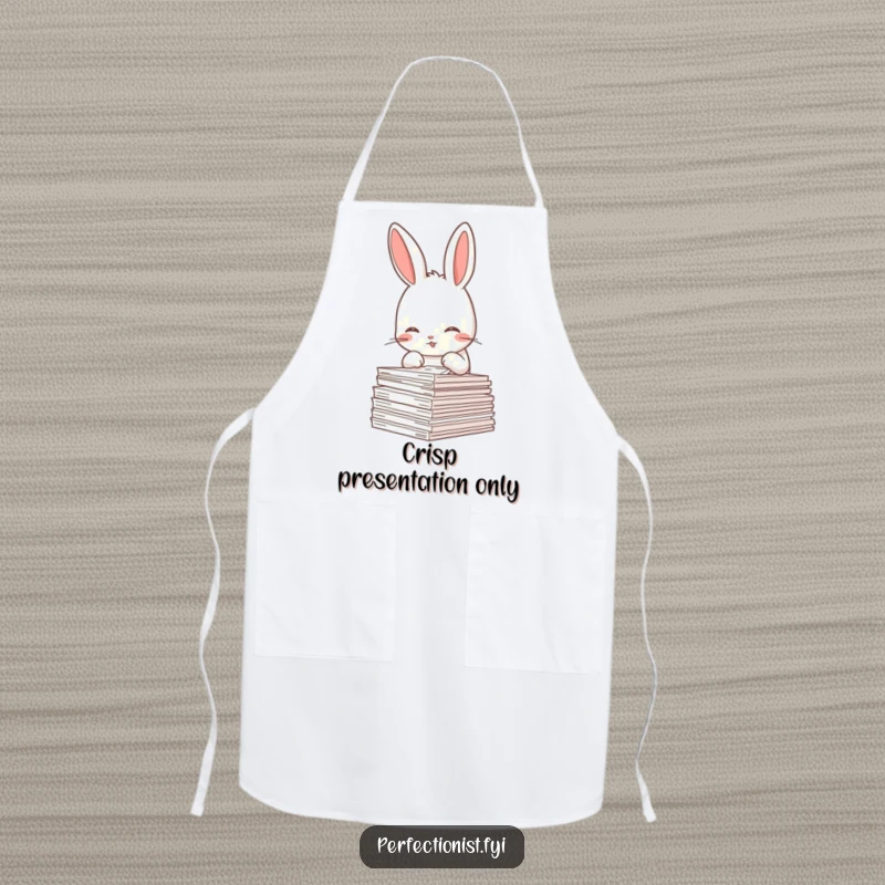 Funny Rabbit Apron: A meticulous rabbit character is shown straightening a stack of papers, bringing a sense of order to kitchen duties.