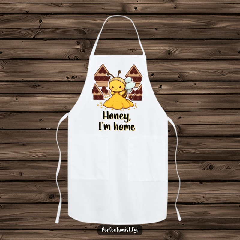 Funny Kawaii bee apron, a hardworking bee carefully organizing pollen, perfect for those who love precision in the kitchen.