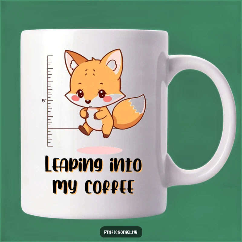 Funny Fox Jump Planner Mug: Careful Character Measuring Distance, Perfect Funny Gift!