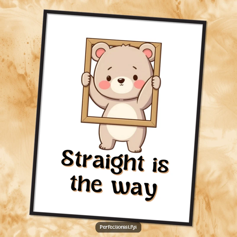 Funny Digital Art: A bear meticulously straightens a picture frame, a humorous and orderly printable.