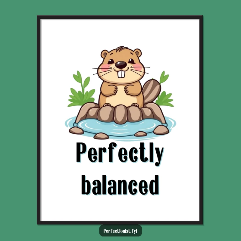 Funny Beaver Digital Art: Symmetrical Dam Builder, Organized Wall Art Instant Gift