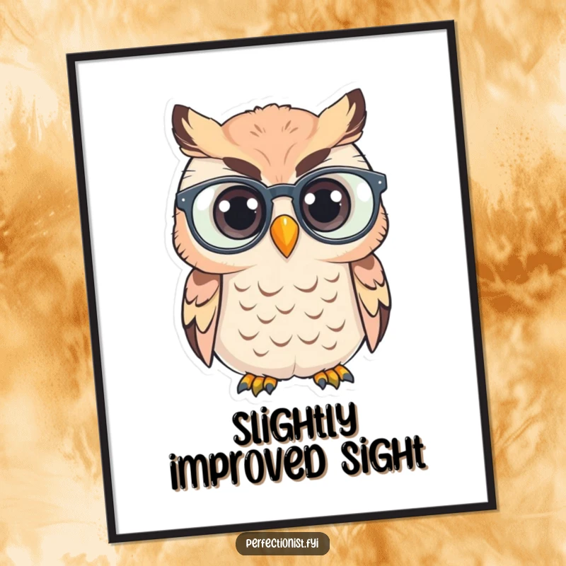 Funny Digital Art: An owl meticulously polishes its spectacles, a humorous and wise printable.