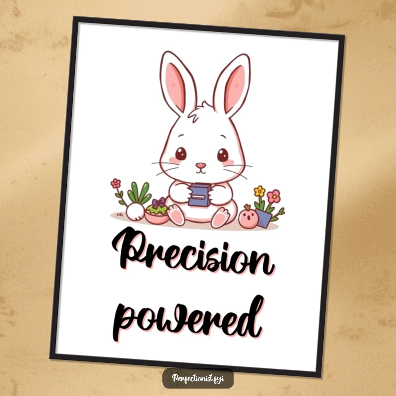 Funny Digital Art: A rabbit meticulously aligns small objects, a humorous and detailed printable.