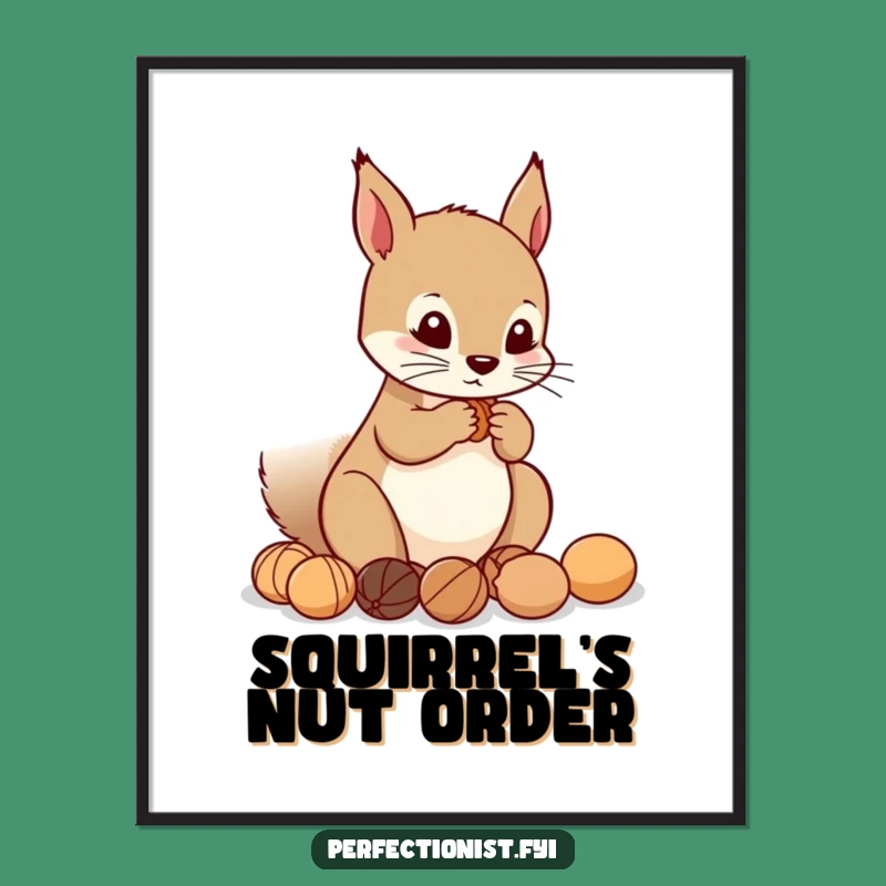 Funny Squirrel Nut Digital Art: Precise squirrel lining up nuts, a charming funny gift for wall decor.