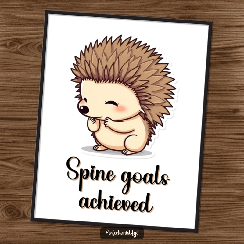 Funny hedgehog character precisely grooming its spines in digital art, conveying neat humor and personality for home decor, a funny gift.