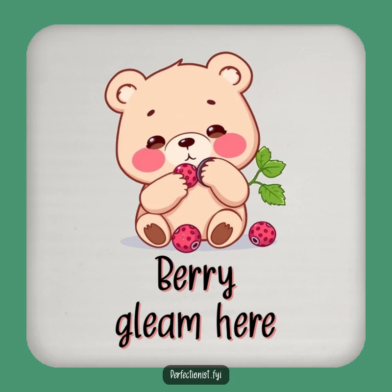 Funny Bear Berry Drink Coaster: Protect surfaces with a focused bear and its shiny berry, a great funny gift.