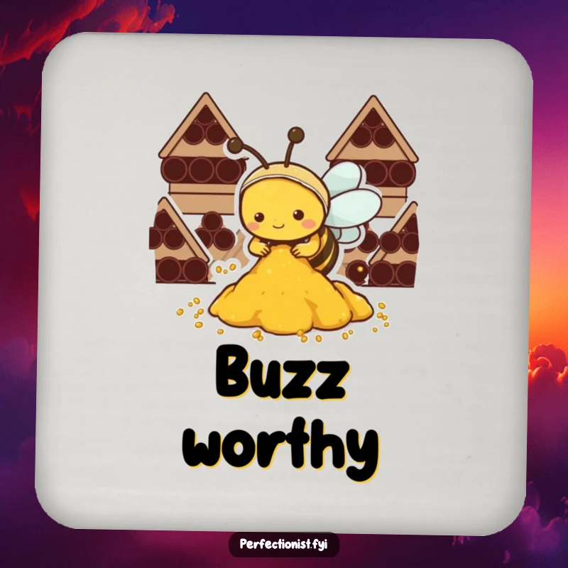 Funny Kawaii bee drink coasters, featuring a diligent bee neatly arranging pollen, adding a touch of order.