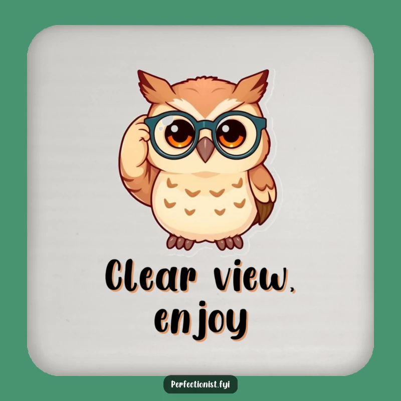 Funny Owl Coaster: Spectacled Owl Adjusts Glasses, Protects Surfaces With Smart Humor