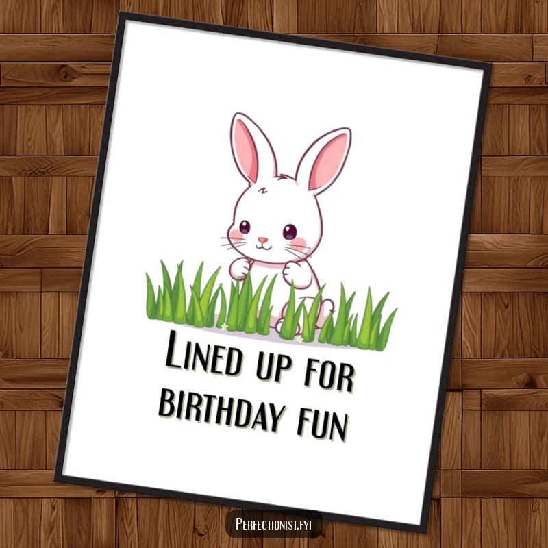 Funny Free Printable Wall Art: A meticulous bunny carefully arranges individual blades of grass into a perfectly straight line, a testament to focus.
