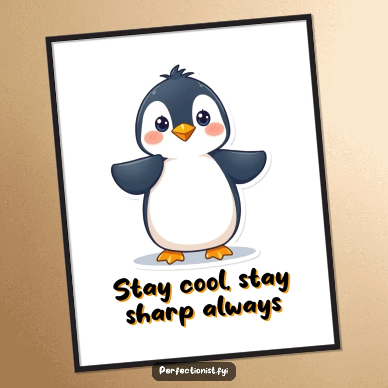 Funny Free Printable Penguin Wall Art: A precise penguin stands elegantly, smoothing its feathers with a humorous, sophisticated air.