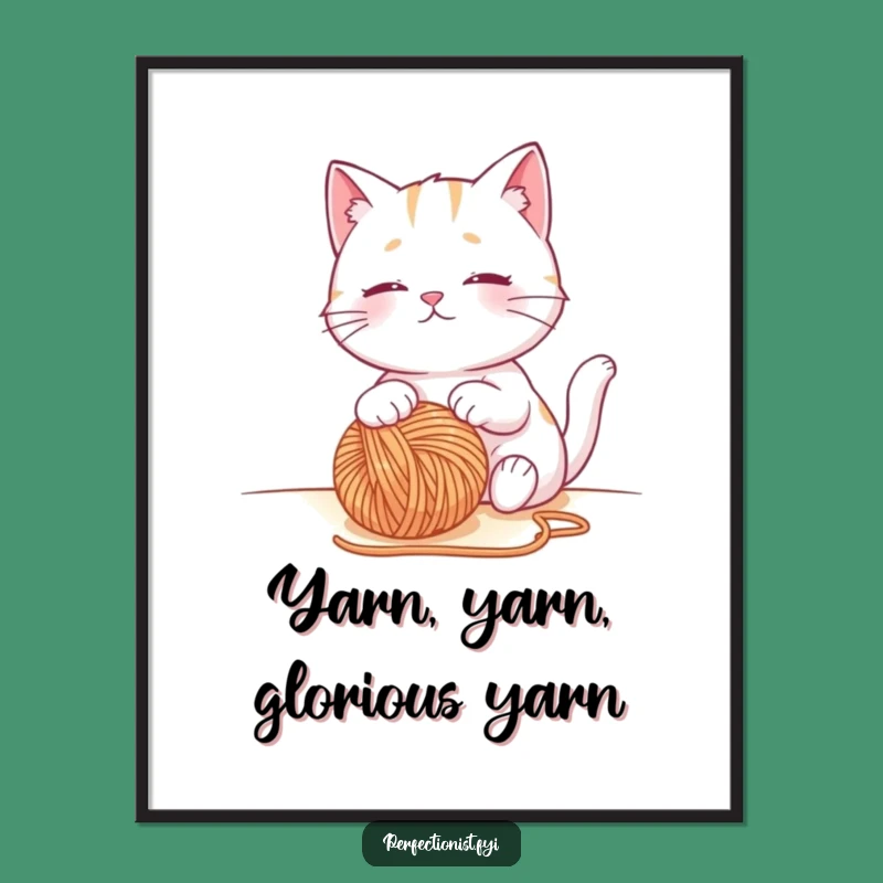 Funny Free Printable Cat Wall Art - Cozy Yarn Scene Downloadable Decor