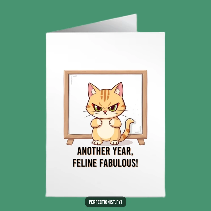 Free Printable Birthday Card: Stern Cat Fixes Art, Funny Download!