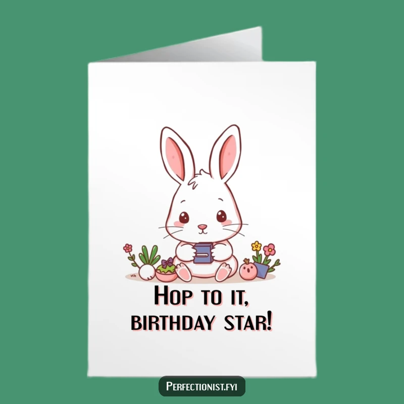 Free Printable Birthday Card: Rabbit Aligns Objects - Funny Precision Humor Downloadable