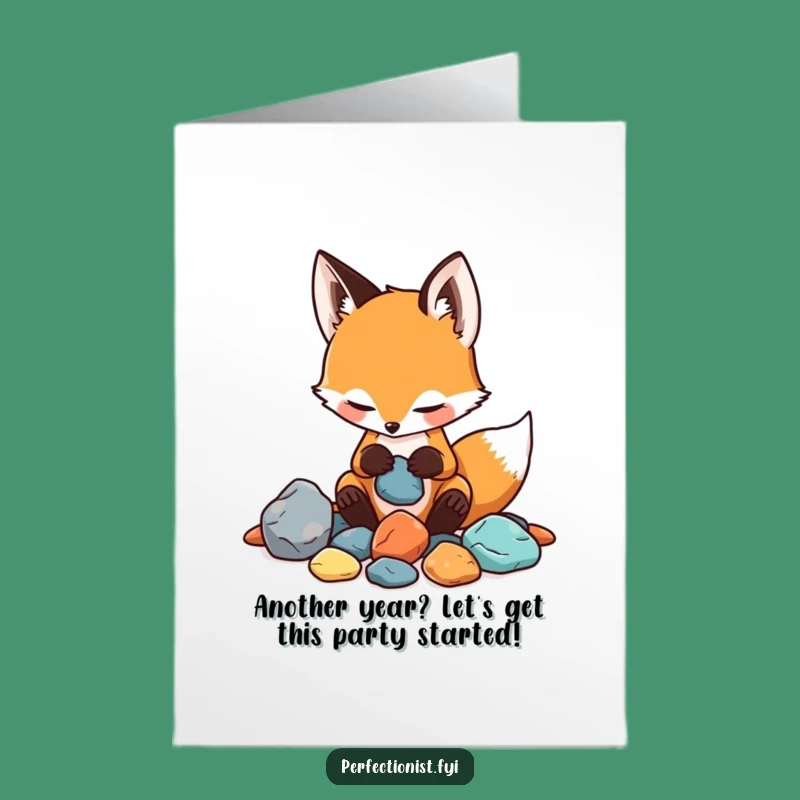 Funny Fox Sorting Rocks Free Printable Birthday Card - Downloadable Gift