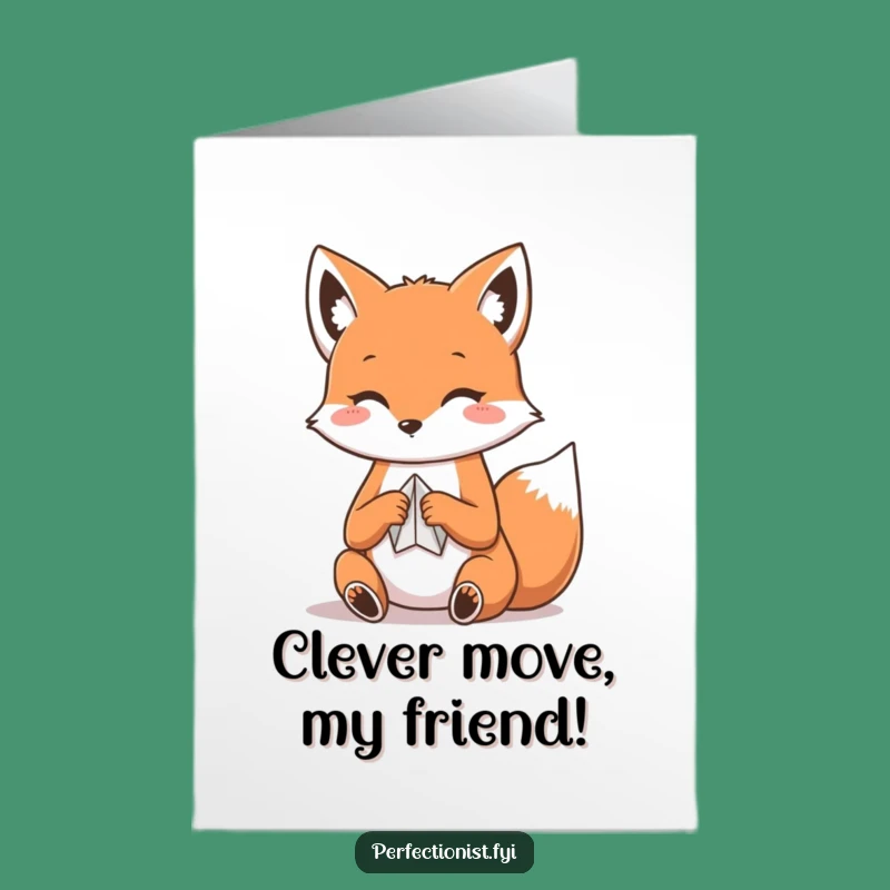 Free Printable Congrats Card: Kawaii Fox Folds a Paper of Success!