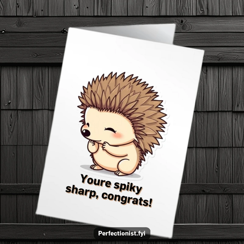 Funny Free Printable Hedgehog Congratulations Card: A neat hedgehog proudly displays perfectly groomed spines after a win.