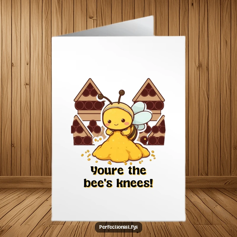 Funny Free Printable Congratulations Card: Focused Kawaii Bee neatly arranging pollen piles, signifying organized success and a job well done.