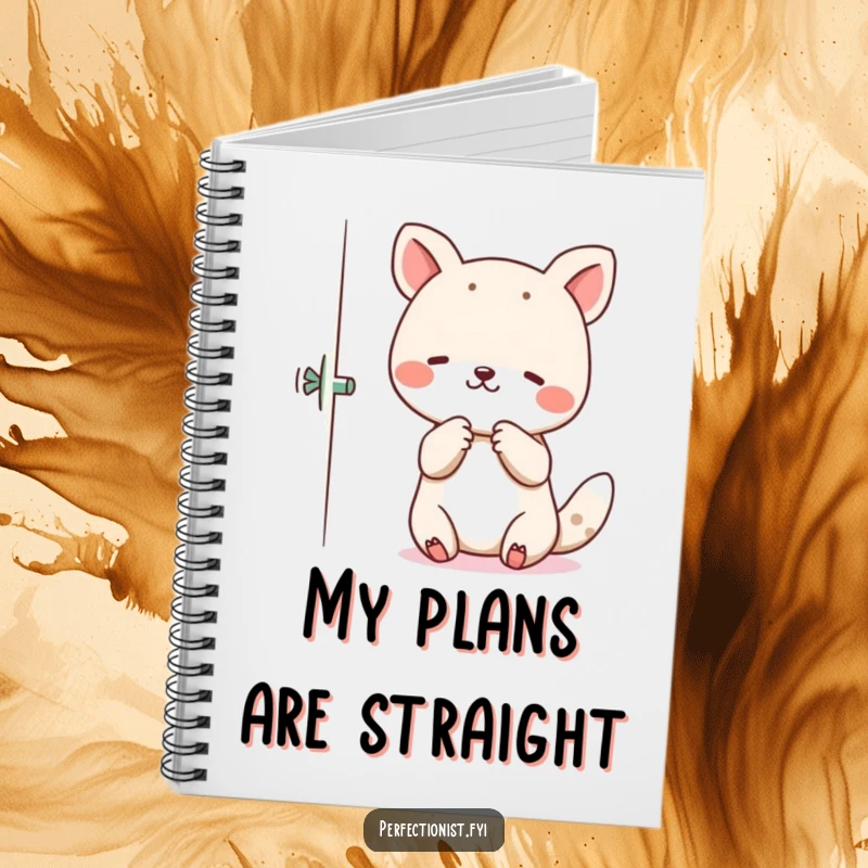 Funny Notebook embellished with an animal character precisely adjusting crooked writing, symbolizing neat note-taking.