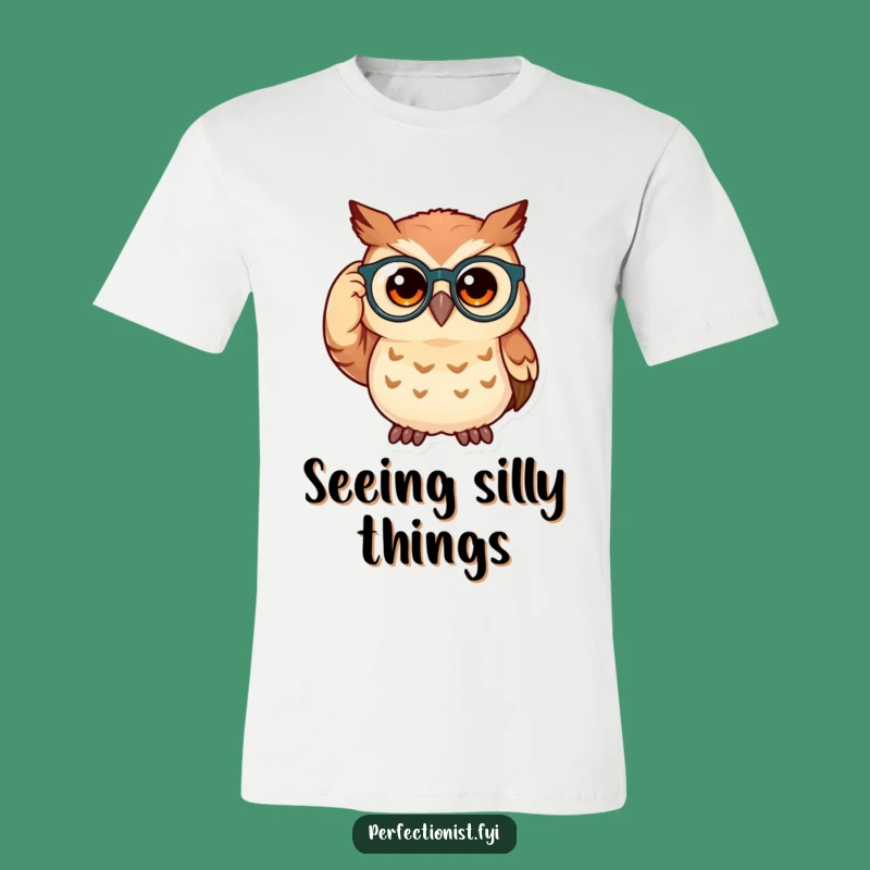 Funny Owl T-Shirt: Curious Spectacled Owl Adjusts Glasses, Humorous Apparel Gift
