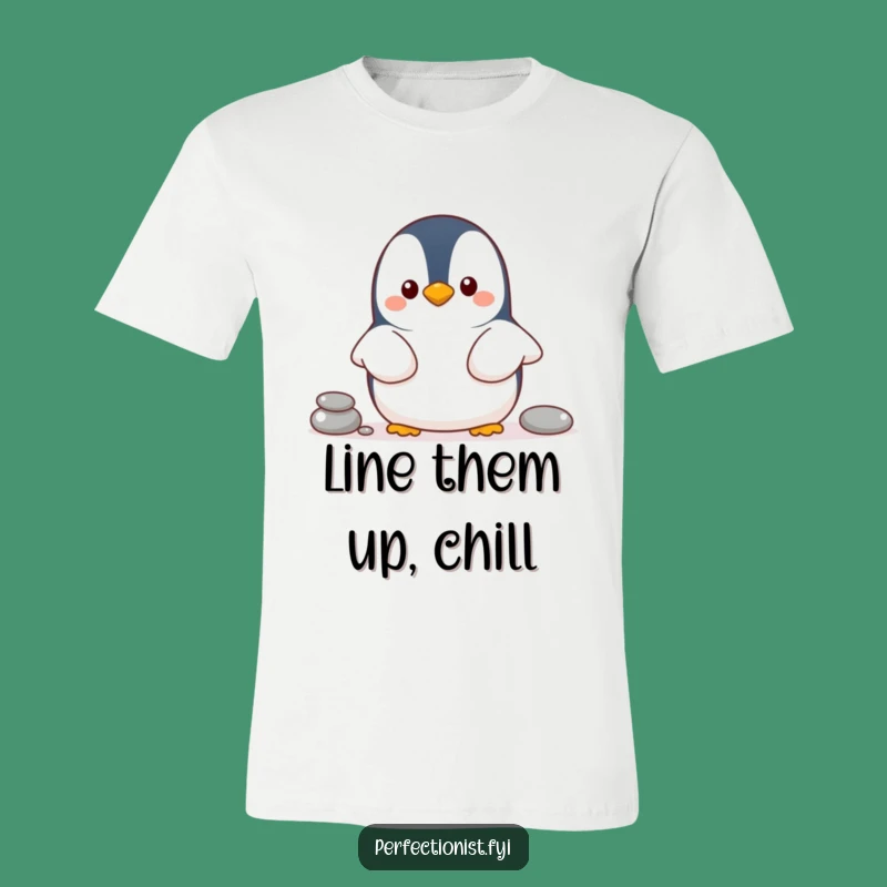 Funny Penguin T-Shirt, Pebble Line Graphic Tee, Humorous Gift for Orderly Souls
