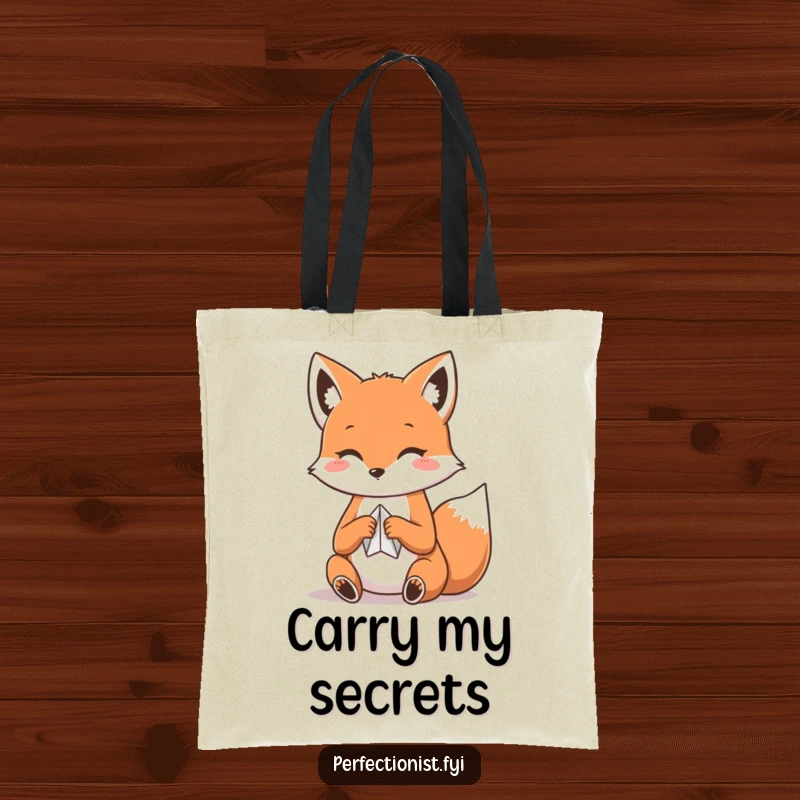 Funny Kawaii fox tote bag, a cute fox carefully folding paper, highlighting precision and creativity.