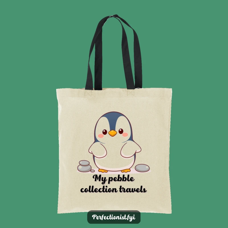 Funny Penguin Tote Bag, Pebble Line Shopping Bag, Humorous Gift for Orderly Shoppers